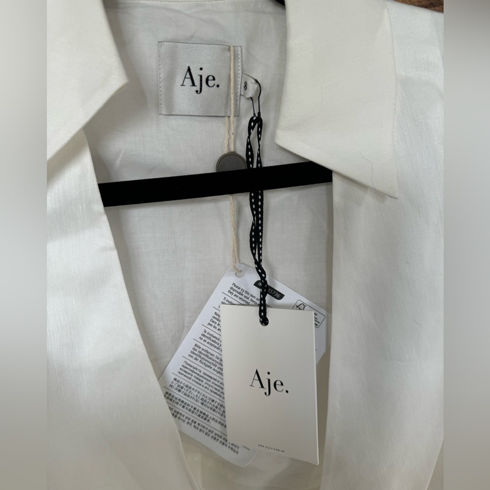 NWT Aje. Nicole cropped linen-blend blouse - Ivory / UK Size 8 - Picture 7 of 7